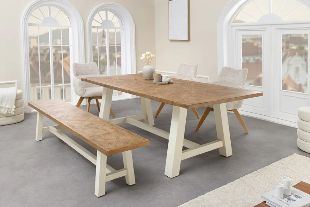Riess-Ambiente Mehr...|Sitzbänke > Massive Sitzbank HAMPTONS 160cm hellbraun creme Pinienholz