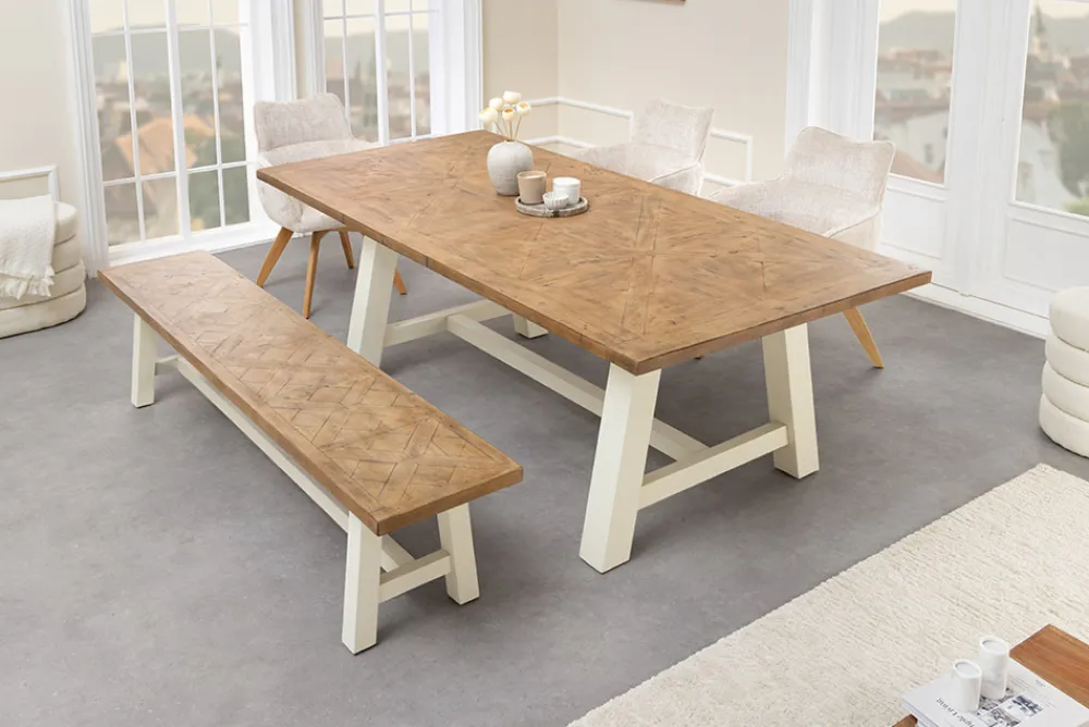 Riess-Ambiente Mehr...|Sitzbänke > Massive Sitzbank HAMPTONS 160cm hellbraun creme Pinienholz