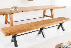 Riess-Ambiente Mehr...|Industrial Loft > Massive Sitzbank THOR 240cm vintage braun recyceltes Pinienholz schwarz Metall X-Gestell