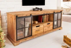 Riess-Ambiente Tv- & Lowboards|Industrial Loft > Massives Lowboard HERITAGE 160cm natur Pinie Industrial-Türen Metall Vitrine