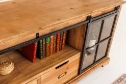 Riess-Ambiente Tv- & Lowboards|Industrial Loft > Massives Lowboard HERITAGE 160cm natur Pinie Industrial-Türen Metall Vitrine