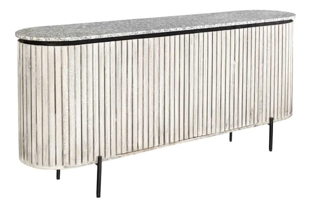 Riess-Ambiente Retro Möbel|Sideboards & Kommoden > Massives Sideboard ADLON 170cm grau gebürstet Mangoholz mit weißer Marmorplatte
