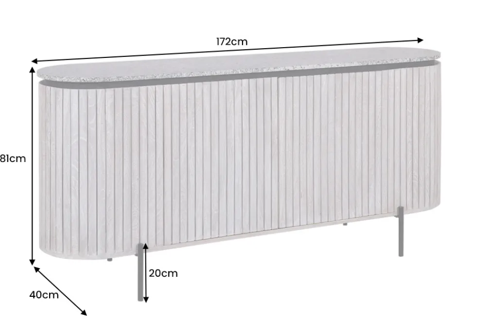 Riess-Ambiente Retro Möbel|Sideboards & Kommoden > Massives Sideboard ADLON 170cm grau gebürstet Mangoholz mit weißer Marmorplatte