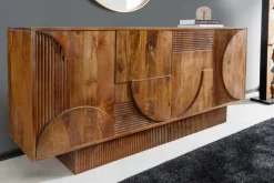 Riess-Ambiente Retro Möbel|Sideboards & Kommoden > Massives Sideboard ART DECO 170cm braun smoke Mangoholz 3D-Front