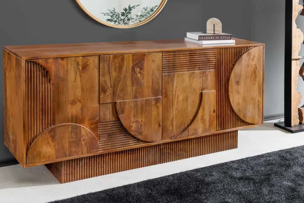 Riess-Ambiente Retro Möbel|Sideboards & Kommoden > Massives Sideboard ART DECO 170cm braun smoke Mangoholz 3D-Front