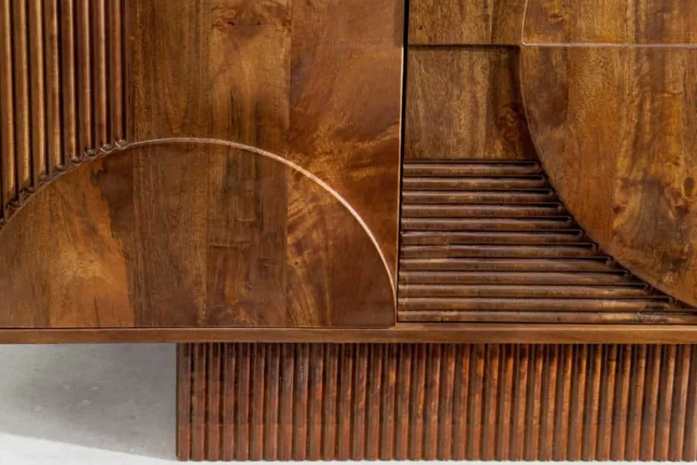 Riess-Ambiente Retro Möbel|Sideboards & Kommoden > Massives Sideboard ART DECO 170cm braun smoke Mangoholz 3D-Front