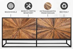 Riess-Ambiente Mehr...|Massivholzschränke > Massives Sideboard BARRACUDA 180cm braun Mangoholz mit Teakholz-Front schwarz Metall