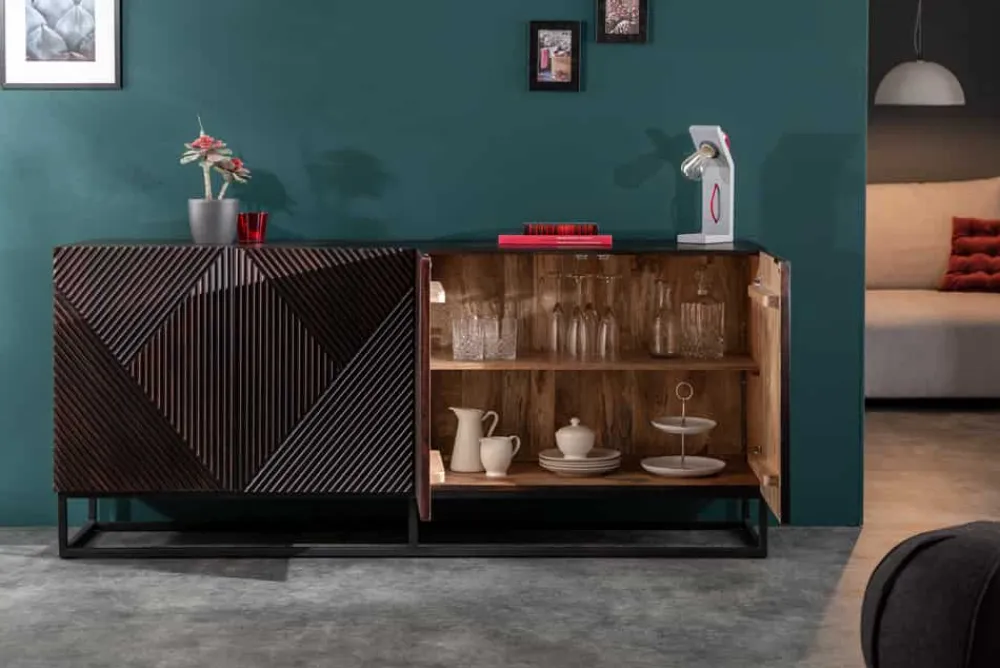 Riess-Ambiente Mehr...|Retro Möbel > Massives Sideboard CREATIVO 180cm Mangoholz aufwändige 3D Front Retro Design