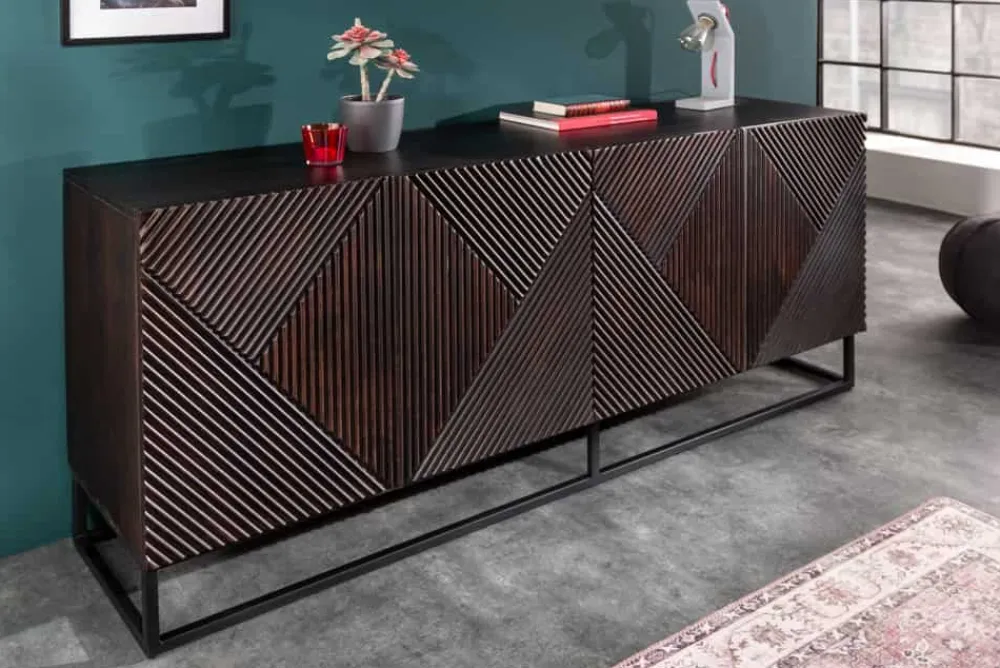 Riess-Ambiente Mehr...|Retro Möbel > Massives Sideboard CREATIVO 180cm Mangoholz aufwändige 3D Front Retro Design