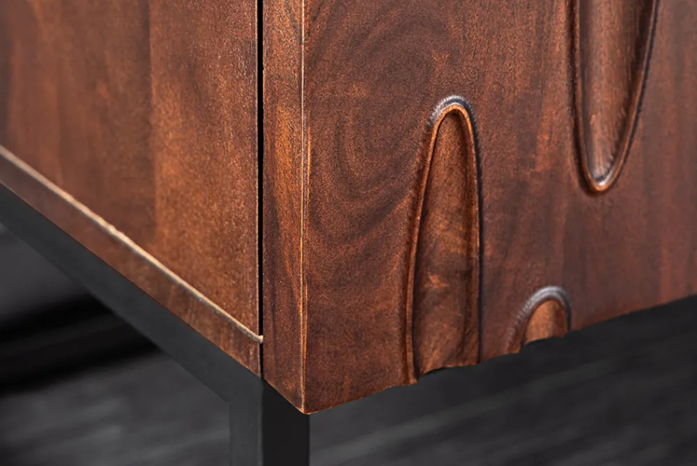 Riess-Ambiente Retro Möbel|Sideboards & Kommoden > Massives Sideboard DUNE 175cm walnuss-braun Akazienholz 3D-Design schwarz Metall