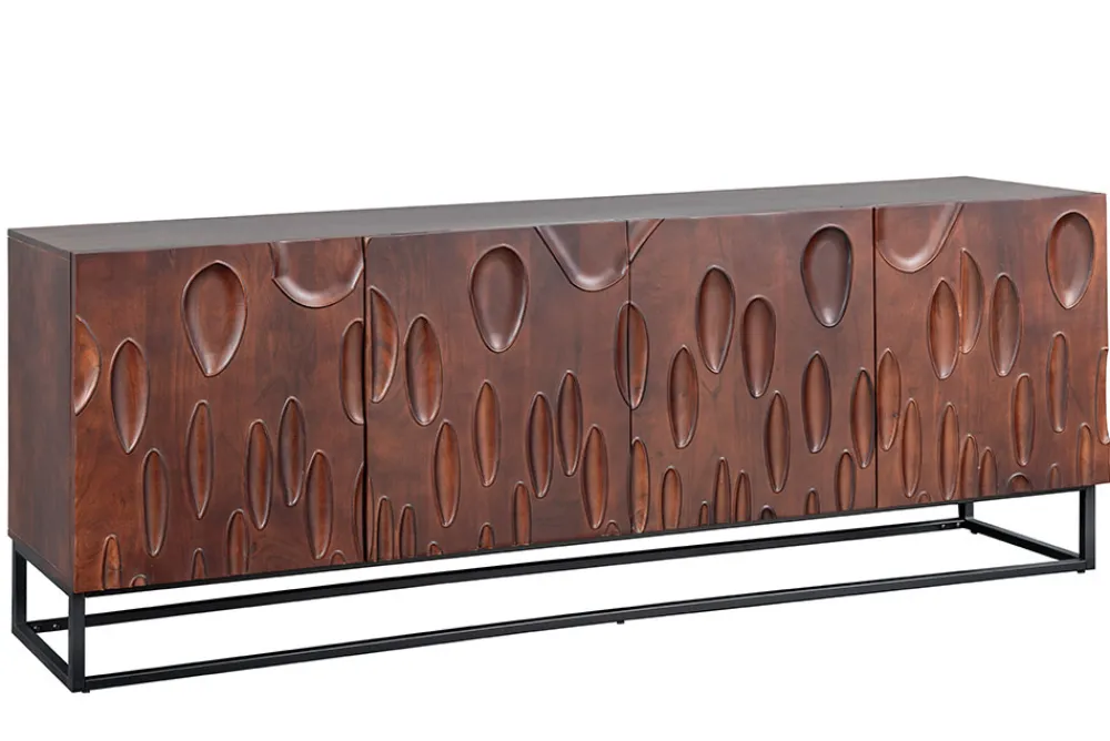 Riess-Ambiente Retro Möbel|Sideboards & Kommoden > Massives Sideboard DUNE 175cm walnuss-braun Akazienholz 3D-Design schwarz Metall