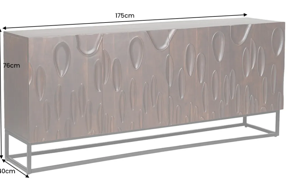 Riess-Ambiente Retro Möbel|Sideboards & Kommoden > Massives Sideboard DUNE 175cm walnuss-braun Akazienholz 3D-Design schwarz Metall