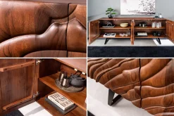 Riess-Ambiente Retro Möbel|Sideboards & Kommoden > Massives Sideboard FLUID 175cm braun Mangoholz 3D-Design Kufengestell