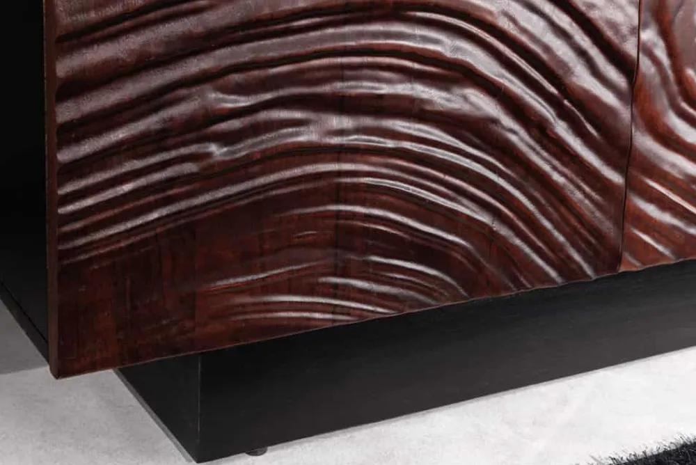 Riess-Ambiente Retro Möbel|Sideboards & Kommoden > Massives Sideboard FLUID 175cm walnuss-braun Akazienholz 3D-Design schwarzer Sockelfuß