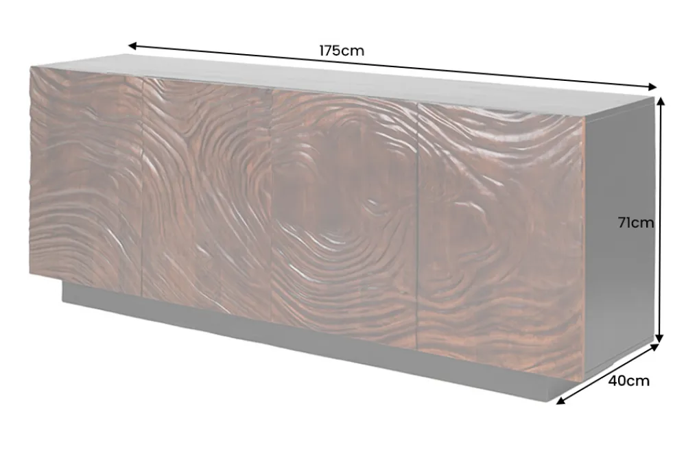 Riess-Ambiente Retro Möbel|Sideboards & Kommoden > Massives Sideboard FLUID 175cm walnuss-braun Akazienholz 3D-Design schwarzer Sockelfuß