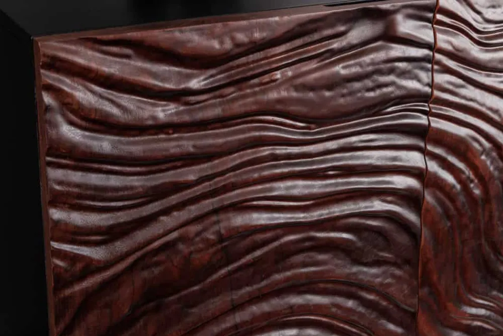 Riess-Ambiente Retro Möbel|Sideboards & Kommoden > Massives Sideboard FLUID 175cm walnuss-braun Akazienholz 3D-Design schwarzer Sockelfuß