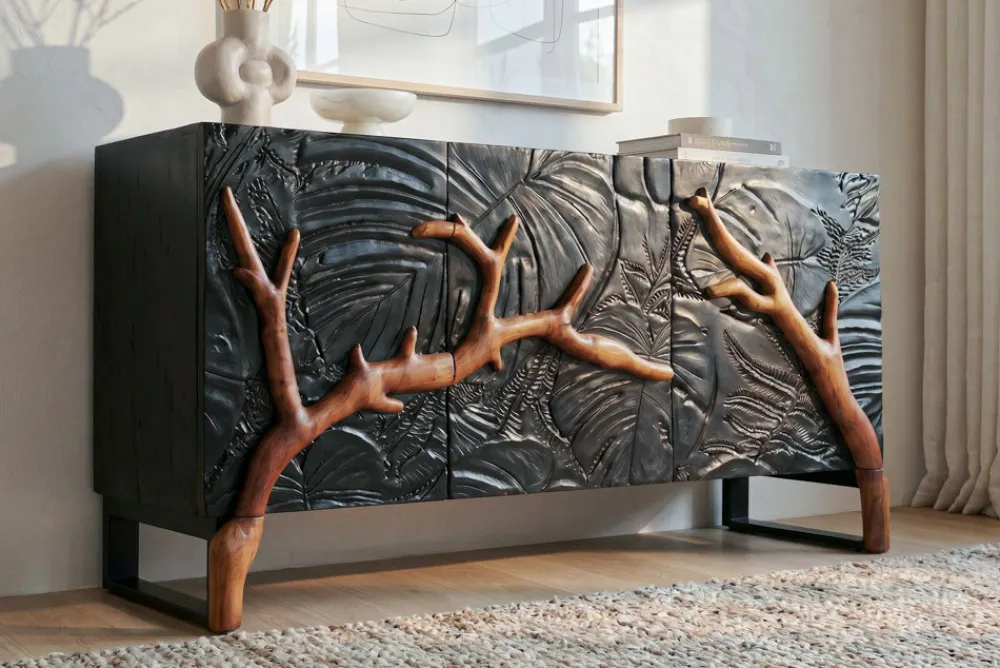 Riess-Ambiente Mehr...|Sideboards & Kommoden > Massives Sideboard FOREST 160cm schwarz braun Mangoholz sechs Fächer 3D-Front