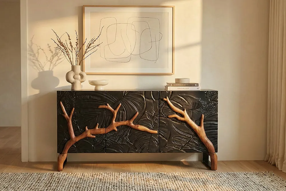 Riess-Ambiente Mehr...|Sideboards & Kommoden > Massives Sideboard FOREST 160cm schwarz braun Mangoholz sechs Fächer 3D-Front