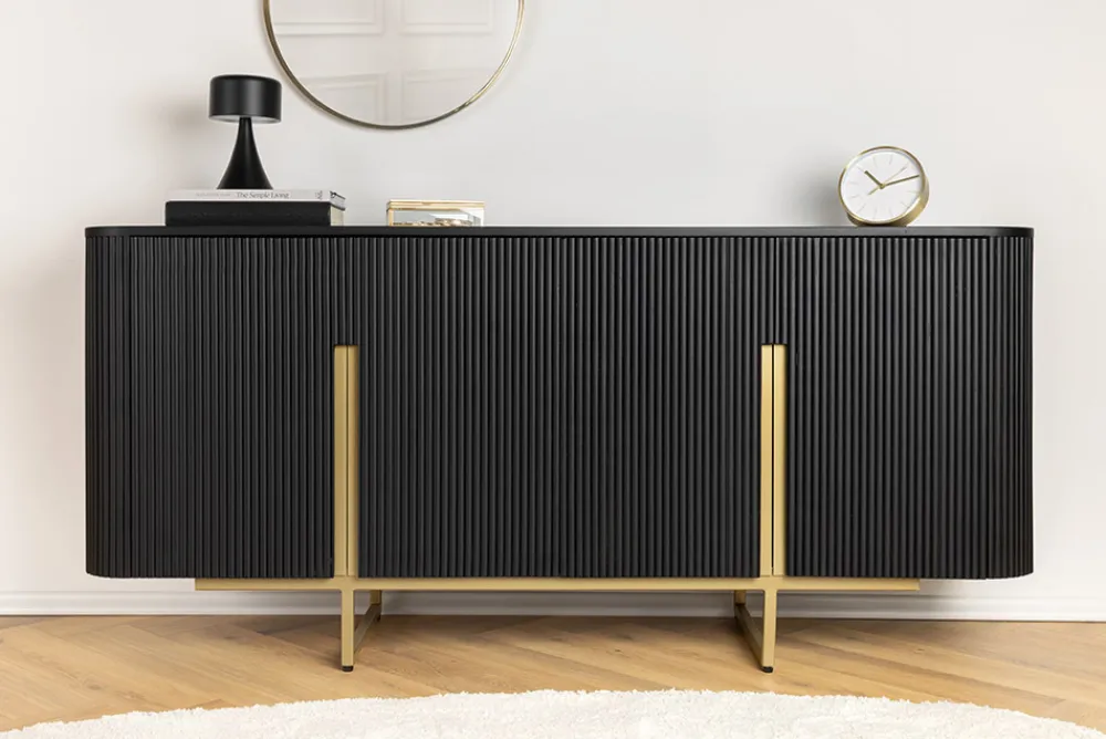 Riess-Ambiente Mehr...|Retro Möbel > Massives Sideboard GATSBY 160cm schwarz gold Mangoholz Retro handmade