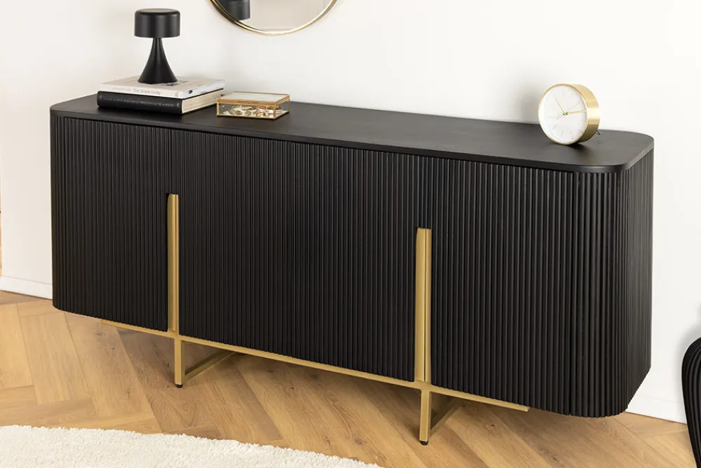 Riess-Ambiente Mehr...|Retro Möbel > Massives Sideboard GATSBY 160cm schwarz gold Mangoholz Retro handmade