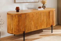 Riess-Ambiente Retro Möbel|Sideboards & Kommoden > Massives Sideboard GATSBY 160cm natur Mangoholz schwarz Metall mit Lamellenfront