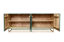 Riess-Ambiente Mehr...|Goldene Möbel > Massives Sideboard GOLDEN LAGOON 180cm türkis gold Mangoholz Metall 3D-Front