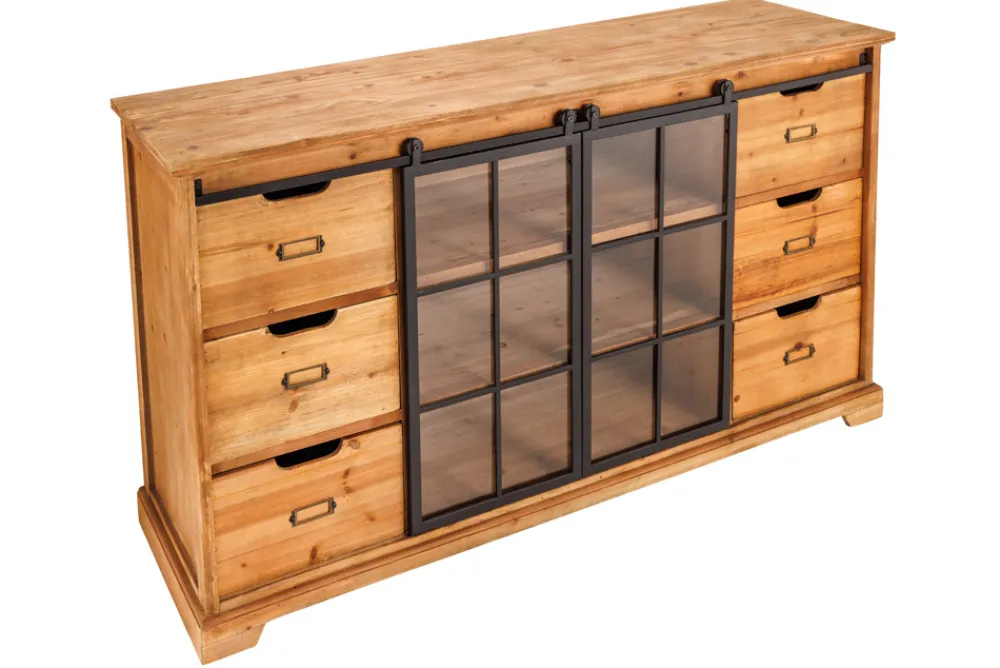 Riess-Ambiente Industrial Loft|Barschränke > Massives Sideboard HERITAGE 150cm natur Pinienholz Industrial-Türen Metall Vitrine