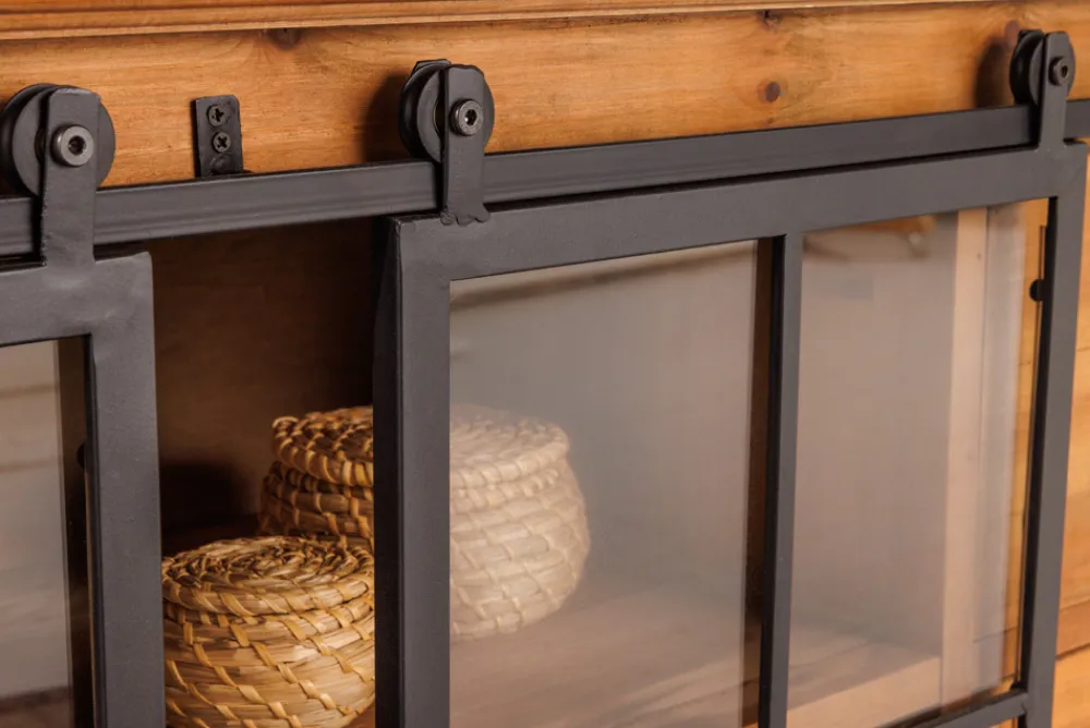 Riess-Ambiente Industrial Loft|Barschränke > Massives Sideboard HERITAGE 150cm natur Pinienholz Industrial-Türen Metall Vitrine