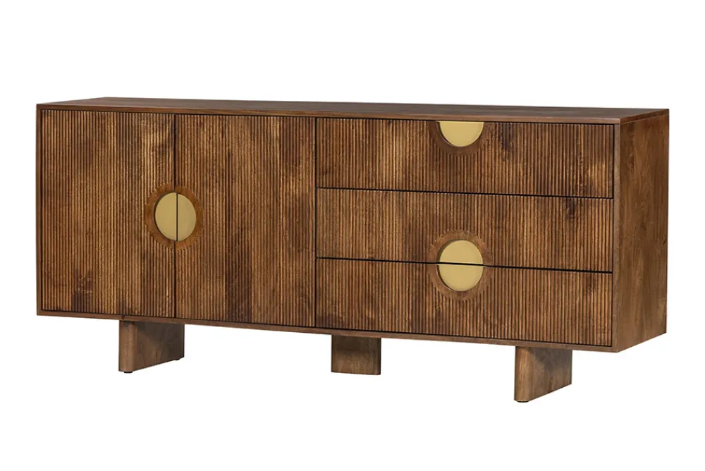 Riess-Ambiente Retro Möbel|Sideboards & Kommoden > Massives Sideboard MADISON 180cm braun Mangoholz mit Schubladen und strukturierter Front