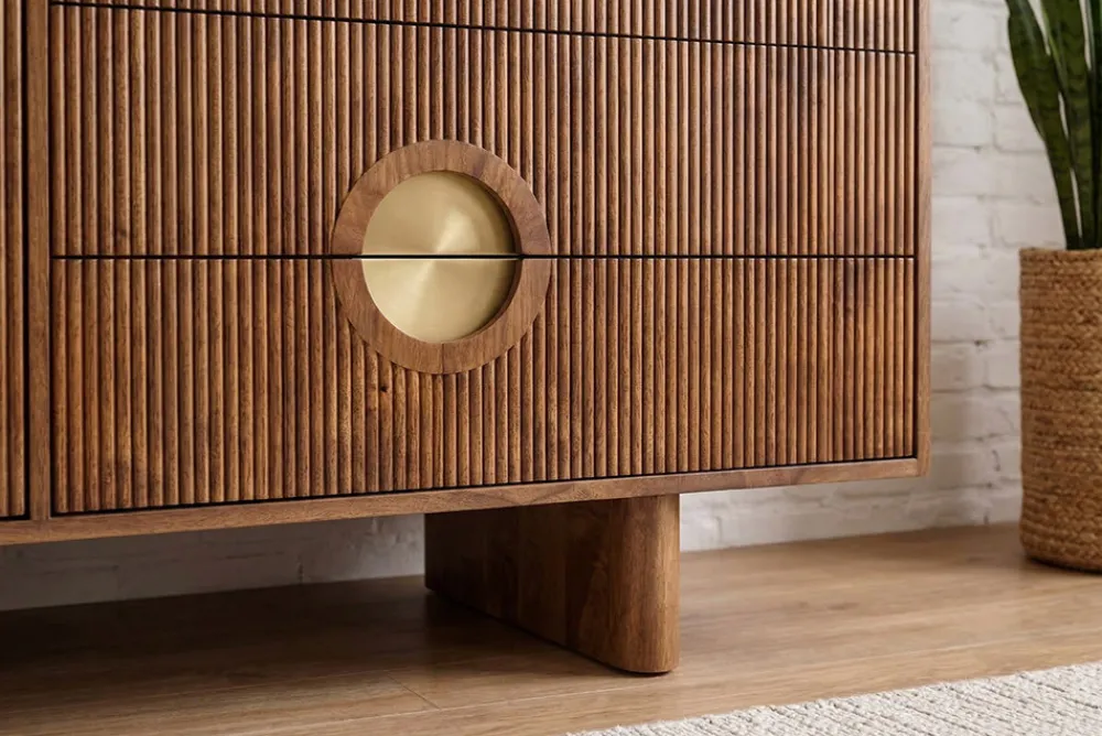 Riess-Ambiente Retro Möbel|Sideboards & Kommoden > Massives Sideboard MADISON 180cm braun Mangoholz mit Schubladen und strukturierter Front