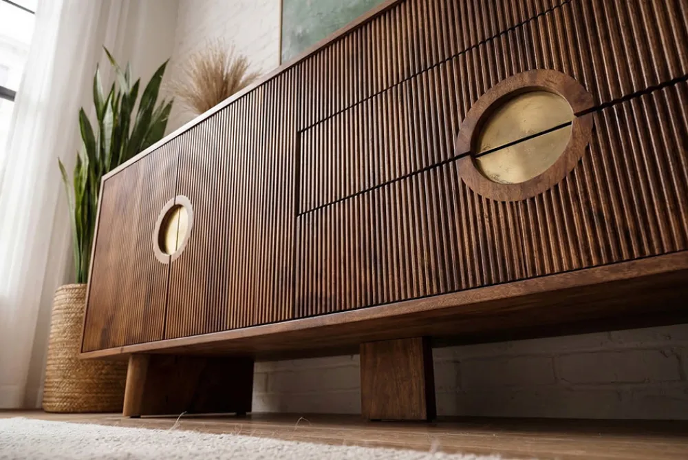 Riess-Ambiente Retro Möbel|Sideboards & Kommoden > Massives Sideboard MADISON 180cm braun Mangoholz mit Schubladen und strukturierter Front