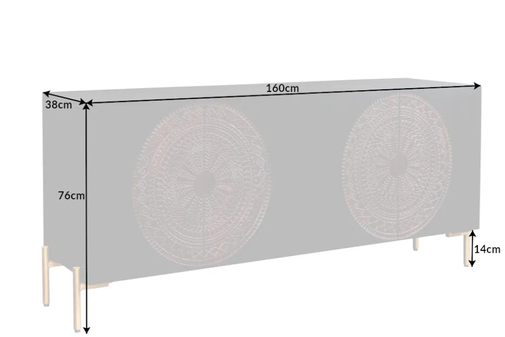 Riess-Ambiente Mehr...|Goldene Möbel > Massives Sideboard MANDALA 160cm Mangoholz schwarz mit 3D Schnitzereien goldene Füße