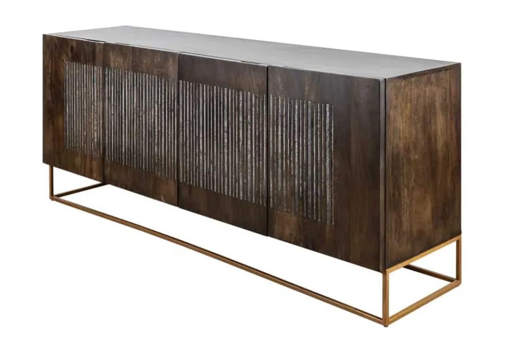 Riess-Ambiente Mehr...|Industrial Loft > Massives Sideboard ONYX 180cm dunkelbraun Mangoholz Edelstein Achat gold Metallgestell