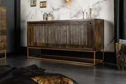 Riess-Ambiente Mehr...|Industrial Loft > Massives Sideboard ONYX 160cm dunkelbraun gold Mangoholz Edelstein Achat Schiebetüren