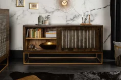 Riess-Ambiente Mehr...|Industrial Loft > Massives Sideboard ONYX 160cm dunkelbraun gold Mangoholz Edelstein Achat Schiebetüren