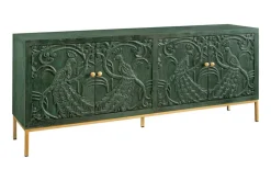 Riess-Ambiente Mehr...|Sideboards & Kommoden > Massives Sideboard PEACOCK 175cm grün Mangoholz antik 3D Schnitzerei Pfau-Design