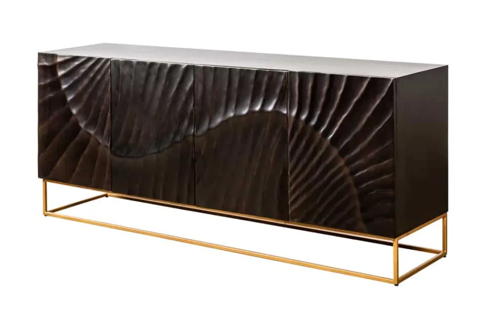 Riess-Ambiente Mehr...|Goldene Möbel > Massives Sideboard SCORPION 180cm schwarz Mangoholz aufwendige 3D Schnitzereien