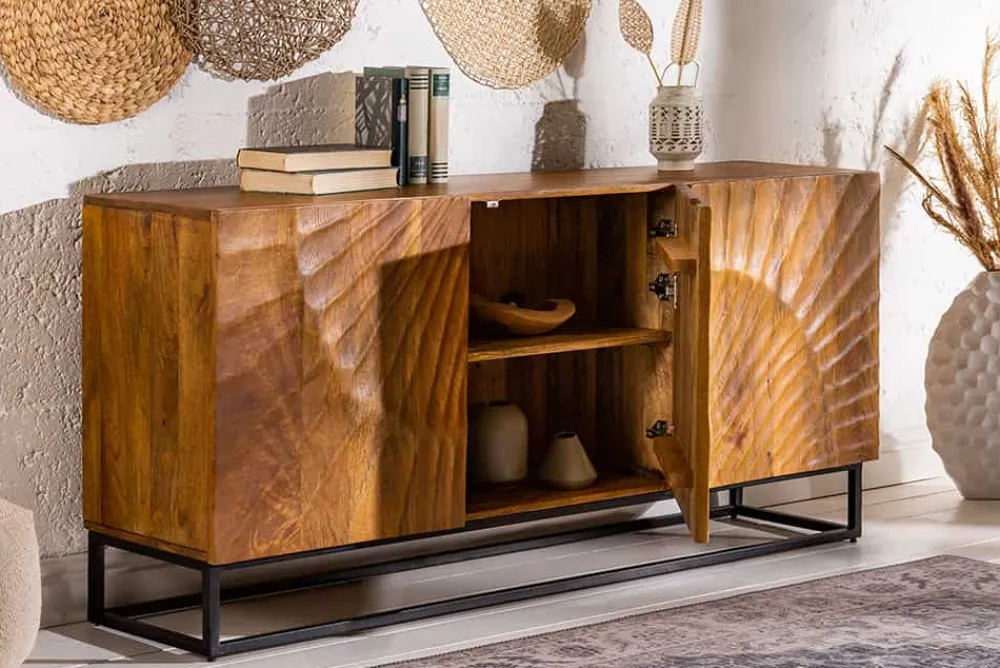 Riess-Ambiente Mehr...|Industrial Loft > Massives Sideboard SCORPION 140cm braun Mangoholz aufwendige 3D Schnitzereien
