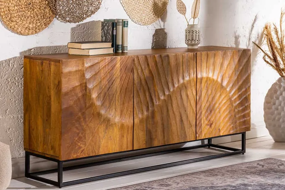 Riess-Ambiente Mehr...|Industrial Loft > Massives Sideboard SCORPION 140cm braun Mangoholz aufwendige 3D Schnitzereien