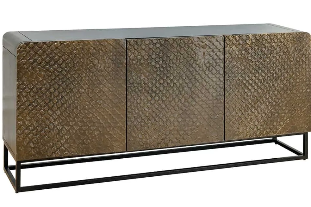 Riess-Ambiente Mehr...|Massivholzschränke > Massives Sideboard SNAKE 160cm braun Mangoholz mit 3D Schnitzereien schwarz Schlangen-Design
