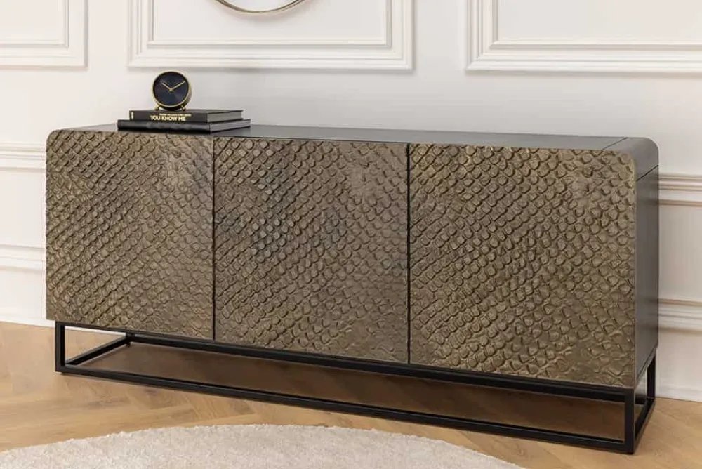 Riess-Ambiente Mehr...|Massivholzschränke > Massives Sideboard SNAKE 160cm braun Mangoholz mit 3D Schnitzereien schwarz Schlangen-Design
