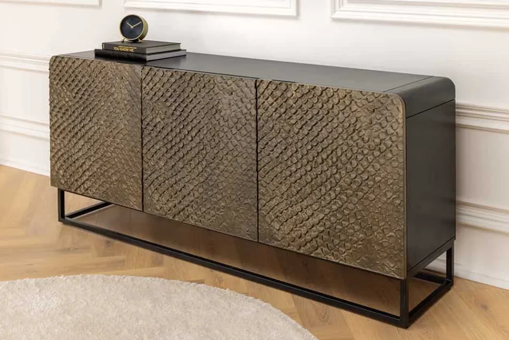 Riess-Ambiente Mehr...|Massivholzschränke > Massives Sideboard SNAKE 160cm braun Mangoholz mit 3D Schnitzereien schwarz Schlangen-Design