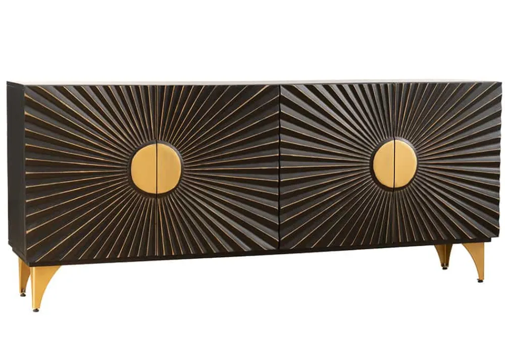 Riess-Ambiente Mehr...|Massivholzschränke > Massives Sideboard SOLARIS 180cm schwarz gold Mangoholz 3D-Design