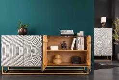 Riess-Ambiente Mehr...|Massivholzschränke > Massives Sideboard ZEN CIRCLES 180cm weiß schwarz gold Mangoholz 3D-Design