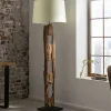 Riess-Ambiente Mehr...|Mehr... > Massive Stehlampe BARRACUDA 177cm natur Akazienholz Baumwollschirm weiß Baumstamm