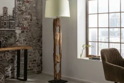 Riess-Ambiente Mehr...|Mehr... > Massive Stehlampe BARRACUDA 177cm natur Akazienholz Baumwollschirm weiß Baumstamm