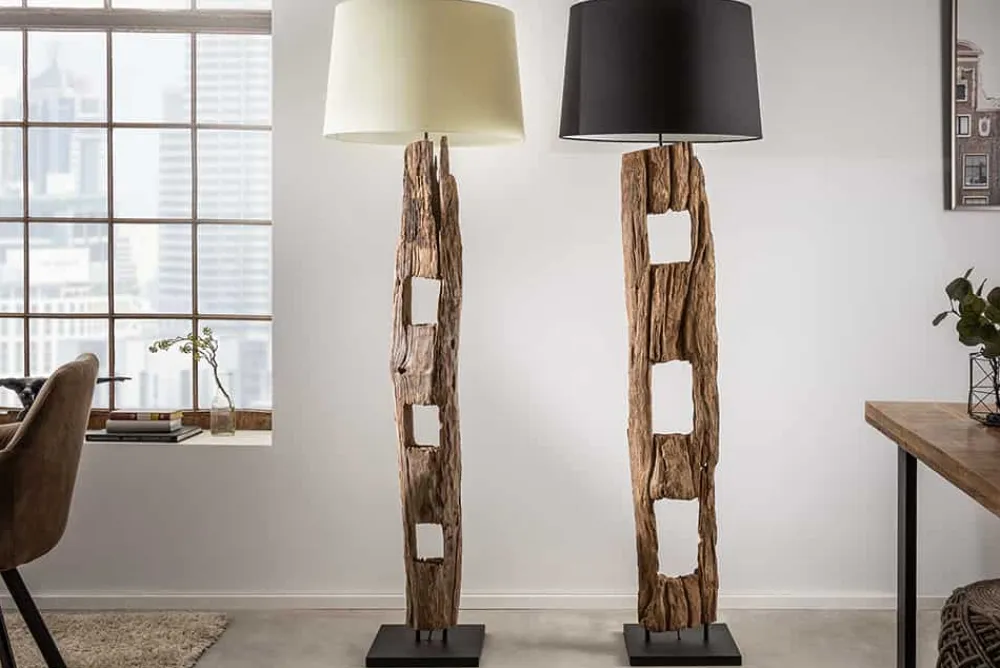 Riess-Ambiente Mehr...|Mehr... > Massive Stehlampe BARRACUDA 177cm natur Akazienholz Baumwollschirm weiß Baumstamm
