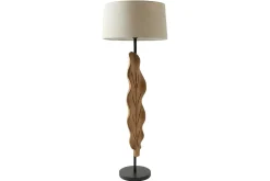 Riess-Ambiente Stehleuchten > Massive Stehlampe LEAF 130cm weiß natur Teakholz Blatt-Design mit Stoffschirm