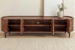 Riess-Ambiente Retro Möbel|Tv- & Lowboards > Massives TV-Board ADLON 200cm braun Mangoholz schwarz Metall Lowboard mit 3D- Front