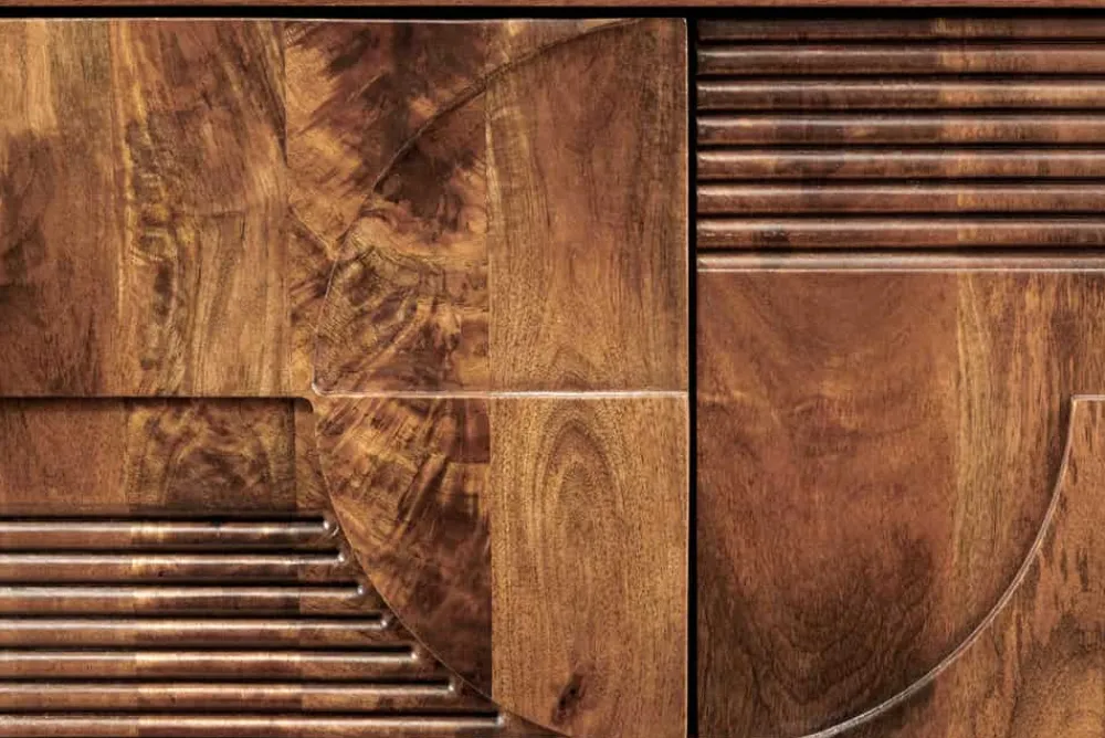 Riess-Ambiente Retro Möbel|Tv- & Lowboards > Massives TV-Board ART DECO 200cm braun Mangoholz Lowboard 3D-Front